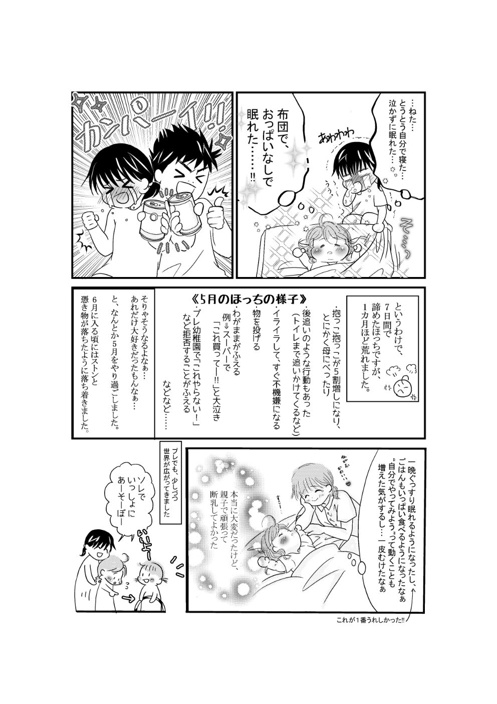 断乳が成功して夫婦で乾杯!娘も睡眠も深くなり食欲も増した。がんばったかいがあった7日間でした。